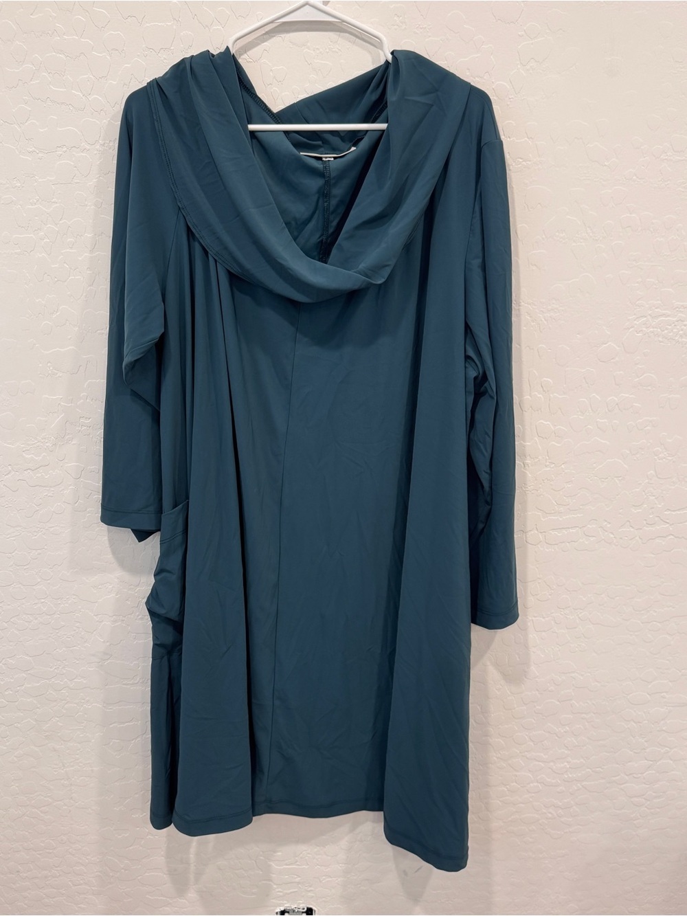 bryn Walker Teal Blue Draped Cowl Neck Long Sleeve Tunic Mini Dress Lagenlook